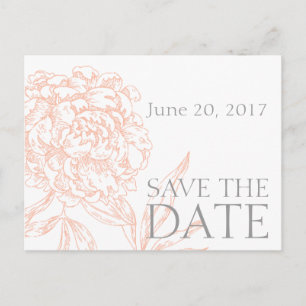 Coral Grey Floral Vintage Save the Date Announcement Postcard