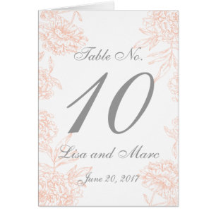Coral Grey Floral Vintage Wedding Table Number