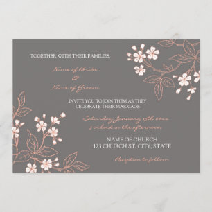 Coral Grey Floral Wedding Invitation Cards
