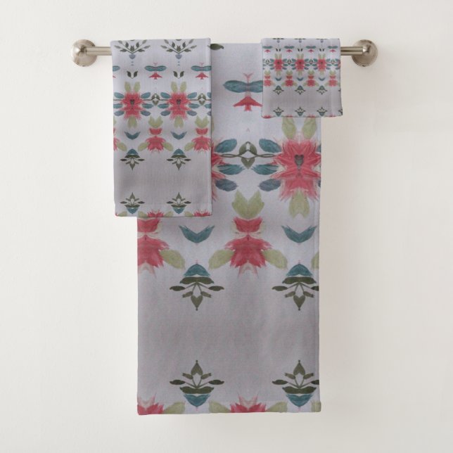 Coral Grey Green Bath Towel Set (Insitu)