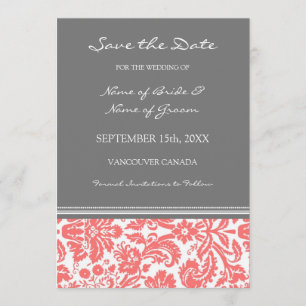Coral Grey Photo Wedding Save the Date Card