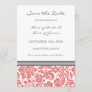 Coral Grey Photo Wedding Save the Date Card