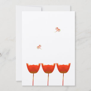 Coral & Grey Poppies Butterfly Wedding Invitation