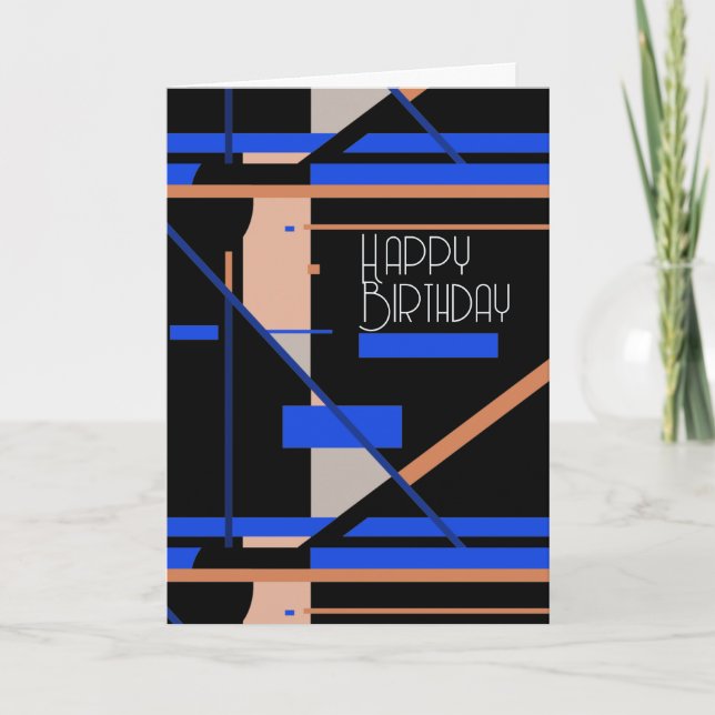 Coral Grey Royal Blue White Black Birthday  Card (Front)
