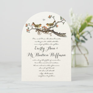 Coral & Grey Rustic Love Bird Wedding Invite