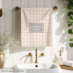 Coral Grey Tartan Towels Personalized Chic Set