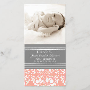 Coral Grey Template New Baby Birth Announcement