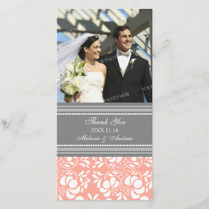 Coral Grey Thank You Wedding Photo Cards