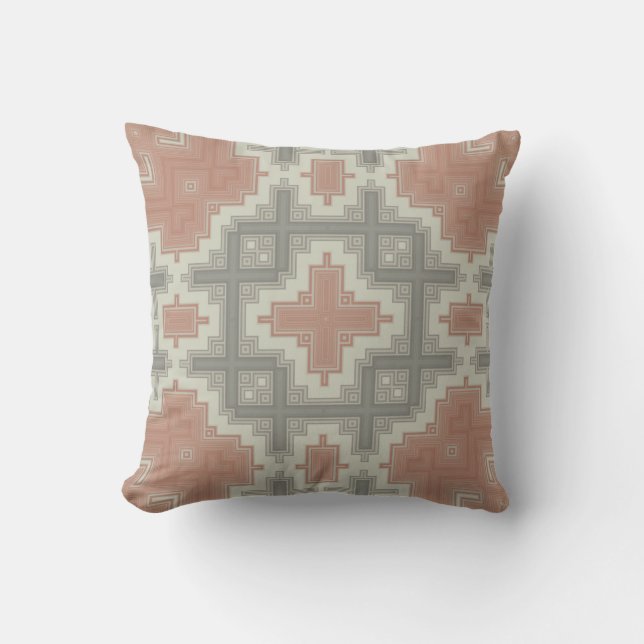 Coral Grey Tribal Pattern Cushion (Front)