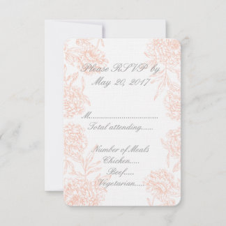 Coral Grey Vintage Floral Wedding RSVP