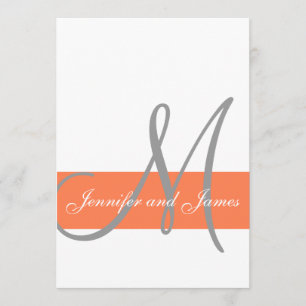 Coral Grey Wedding Invitation   Monogram Names