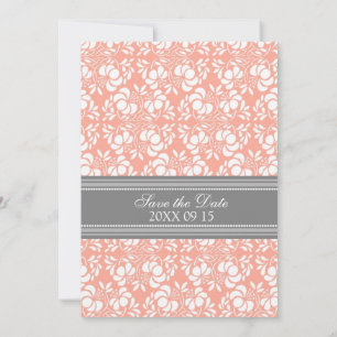 Coral Grey Wedding Save the Date Card