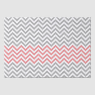 Coral Grey White Chevron Tissue Paper