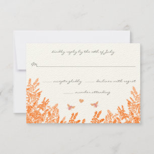 Coral & Grey Wild Flower Bee Wedding RSVP