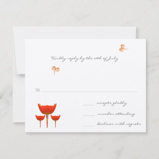 Coral & Grey Wild Flower Bee Wedding RSVP Card (Front)