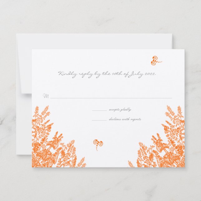 Coral & Grey Wildflower Bee Wedding RSVP Card (Front)