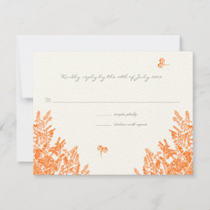 Coral & Grey Wildflower Bee Wedding RSVP Card