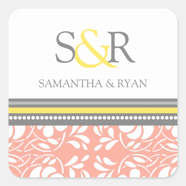 Coral Grey Yellow Monogram Envelope Seal (Front)