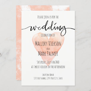 Coral handwritten typography wedding invitation