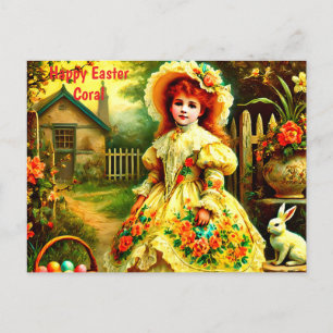 CORAL~ HAPPY EASTER BUNNY GREETING ~ HOLIDAY POSTCARD