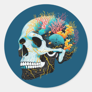 Coral Harmony Skull Classic Round Sticker