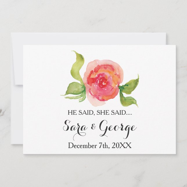 Coral He said, She said bridal shower game card (Front)