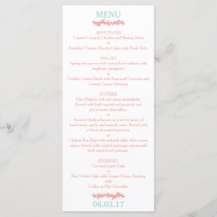 Coral Heart Aqua Beach Wedding Menu