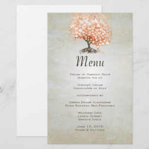 Coral Heart Leaf Tree Menu Card