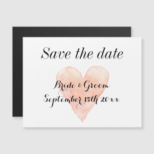 Coral heart magnetic save the date wedding card