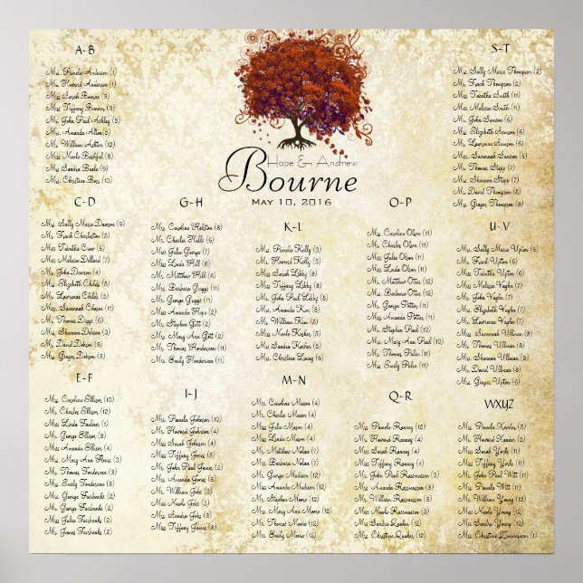 Coral Heart Tree- 100 to 150 guests - alphabetical Poster (Front)