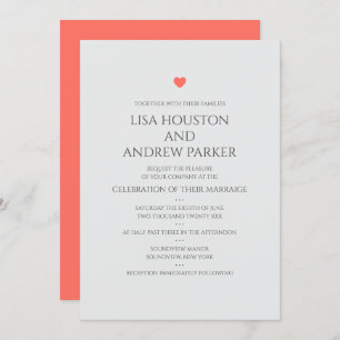 Coral Heart Wedding Invitation