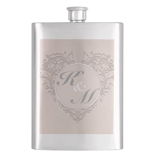 Coral HeartyChic Hip Flask (Front)
