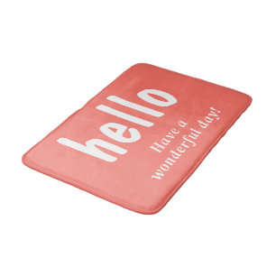 Coral Hello Typography Bath Mat