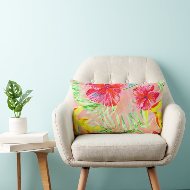 Coral Hibiscus Flower Throw Pillow (Chair)