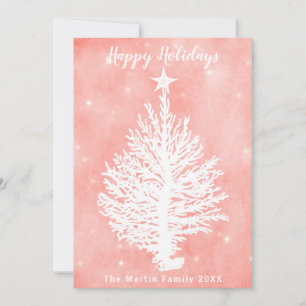 CORAL HOLIDAY CARD Retro Coastal Christmas Tree