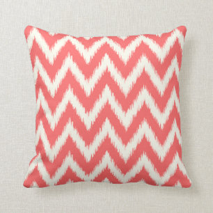 Coral Ikat Chevron Cushion