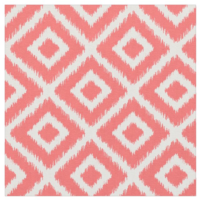 Coral Ikat Diamonds Fabric (Close Up)