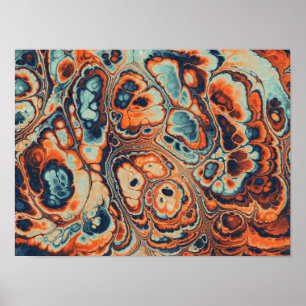 Coral & Indigo Marble Cells Poster