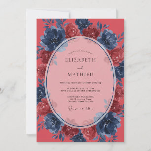 Coral Indigo Painted Wedding Invitation