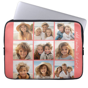 Coral Instagram Photo Collage with 9 photos Laptop Sleeve