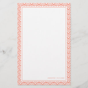 Coral Japanese Seigaiha Pattern Stationery