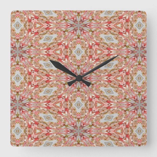 Coral Kaleidoscope Square Wall Clock (Front)