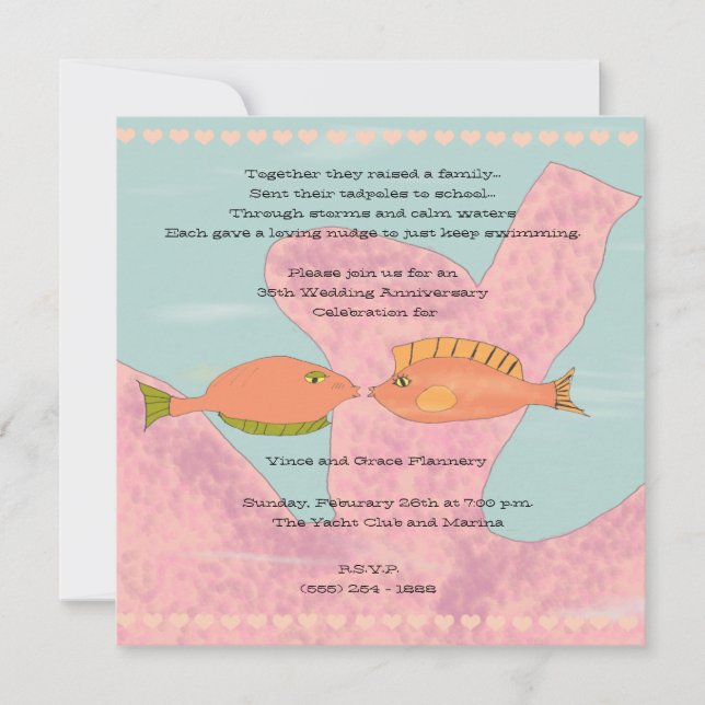 Coral & Kissing Fish 35th Anniversary Invitation (Front)