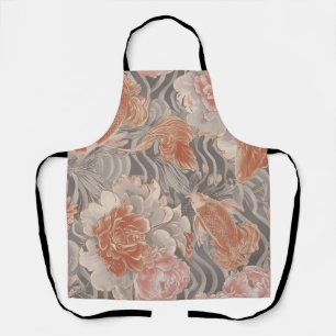 Coral Koi Chinoiserie Floral Pattern Apron
