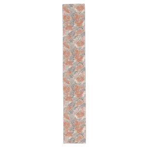 Coral Koi Chinoiserie Floral Pattern Long Table Runner