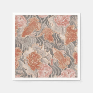 Coral Koi Chinoiserie Floral Pattern Napkin
