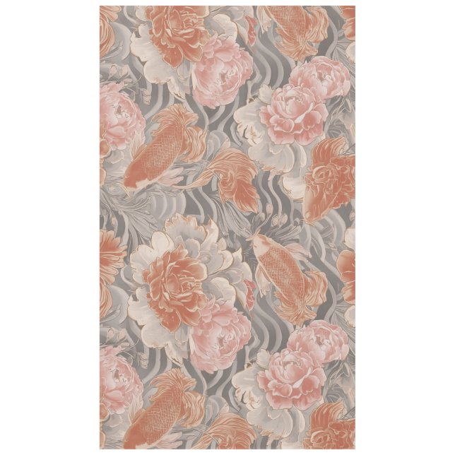 Coral Koi Chinoiserie Floral Pattern Tablecloth (Front)
