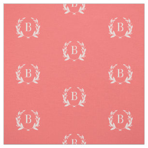 Coral Laurel Wreath Monogram Fabric