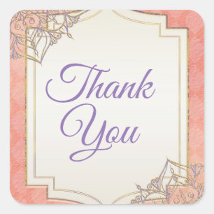 Coral Lavender Gold Moroccan Glam Wedding Favour Square Sticker