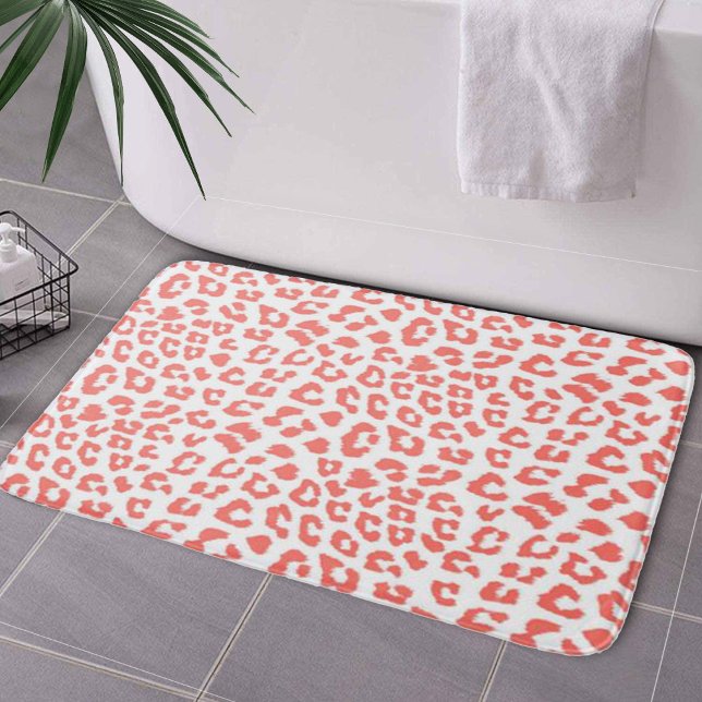 Coral Leopard Print Bath Mat (Coral Leopard Print Bath Mat by Looly Elzayat
)